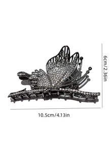 Butterfly Design Large Claw, Vintage Rhinestone Hair Claw Accessory, Suitable For Updos - Black - View 3