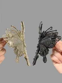 Butterfly Design Large Claw, Vintage Rhinestone Hair Claw Accessory, Suitable For Updos - Black - View 7