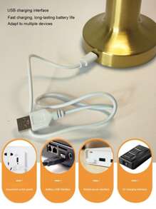 1pc Rechargeable Touch Control Three Color Changing Dimmable Vintage Metallic Table Lamp Suitable For Outdoor Dining Table, Different Indoor Desktop - Gold - View 7