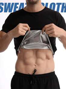 男士吸汗短袖 T 恤，适合桑拿、健身、塑身衣 - 压缩背心，适合腰部训练、减肥、健身、瑜伽 - 加大码紧身 T 恤（PU 涂层）健身房配件，适合腹部瘦身束腹带、腹部瘦身束腰带