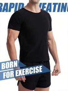 男士吸汗短袖 T 恤，适合桑拿、健身、塑身衣 - 压缩背心，适合腰部训练、减肥、健身、瑜伽 - 加大码紧身 T 恤（PU 涂层）健身房配件，适合腹部瘦身束腹带、腹部瘦身束腰带