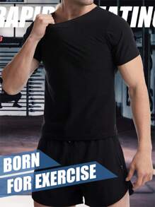 男士吸汗短袖 T 恤，适合桑拿、健身、塑身衣 - 压缩背心，适合腰部训练、减肥、健身、瑜伽 - 加大码紧身 T 恤（PU 涂层）健身房配件，适合腹部瘦身束腹带、腹部瘦身束腰带