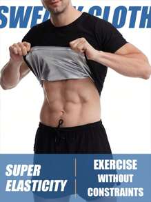 男士吸汗短袖 T 恤，适合桑拿、健身、塑身衣 - 压缩背心，适合腰部训练、减肥、健身、瑜伽 - 加大码紧身 T 恤（PU 涂层）健身房配件，适合腹部瘦身束腹带、腹部瘦身束腰带