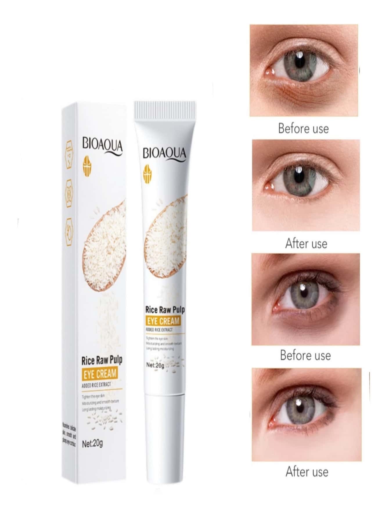 Crema Extracto Arroz Bioaqua Ác Hialurónico Quita Ojeras 20g - Blanco - Ver 1