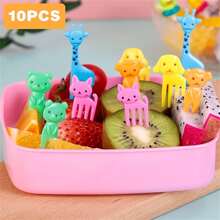 10入組可愛水果叉,可重複使用迷你動物叉子