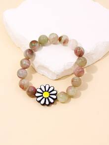 1入組彩色亞克力人造瑪瑙串珠花卉圖案手環適合女士,完美適合旅行&度假 - 彩色 - 查看 6