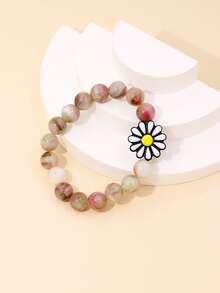 1入組彩色亞克力人造瑪瑙串珠花卉圖案手環適合女士,完美適合旅行&度假 - 彩色 - 查看 1