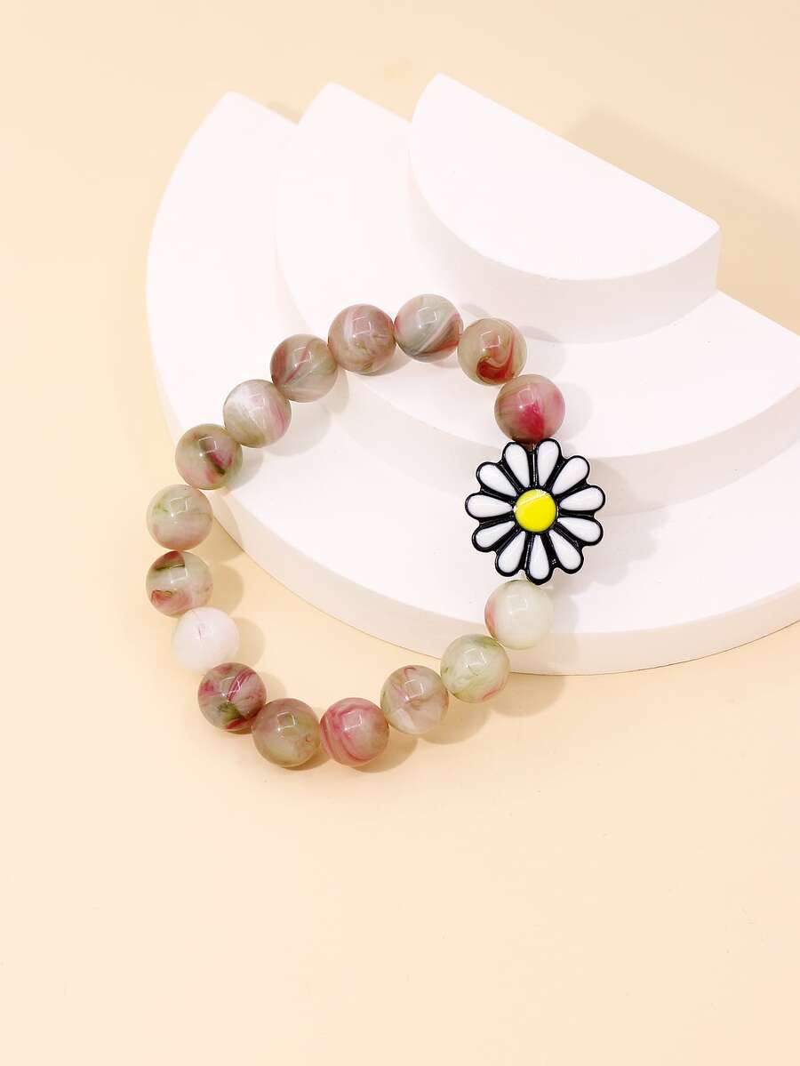 1入組彩色亞克力人造瑪瑙串珠花卉圖案手環適合女士,完美適合旅行&度假 - 彩色 - 查看 1