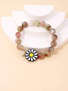 1入組彩色亞克力人造瑪瑙串珠花卉圖案手環適合女士,完美適合旅行&度假 - 彩色 - 查看 4