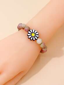 1入組彩色亞克力人造瑪瑙串珠花卉圖案手環適合女士,完美適合旅行&度假 - 彩色 - 查看 2