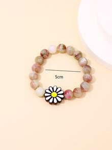 1入組彩色亞克力人造瑪瑙串珠花卉圖案手環適合女士,完美適合旅行&度假 - 彩色 - 查看 7