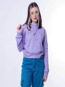 Blusa Moletom Cropped com Capuz e Estampa de Borboleta