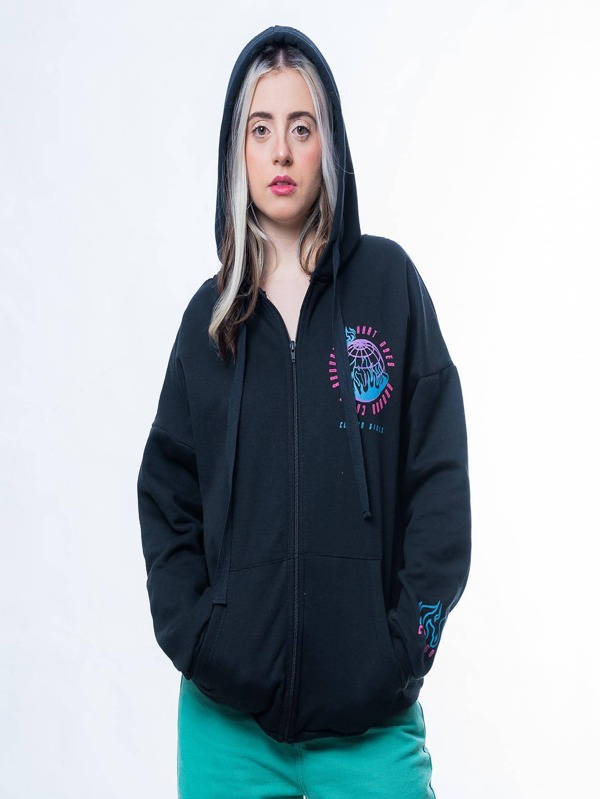 Blusa Moletom com Capuz e Estampa Planeta e Fogo