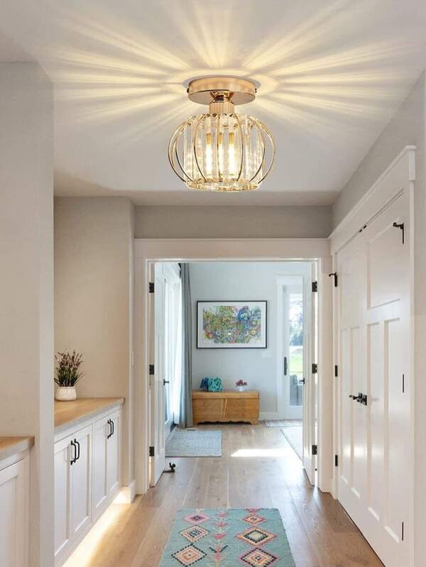 Lampadario A Soffitto Con Cristalli Semi-incassati E Supporto Per Lampadina E27, Moderna Luce A Sospensione Nera Per Illuminazione Interna Della Hall (lampadina Non Inclusa)