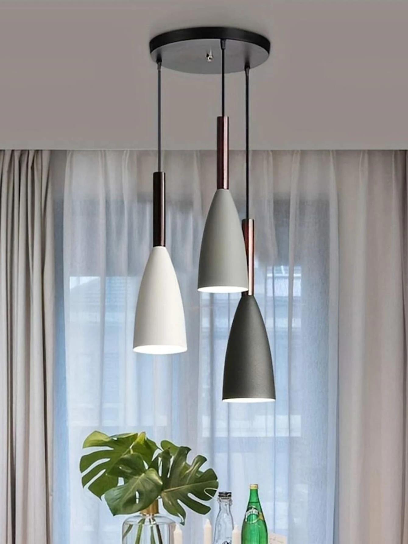 Phong cách Bắc Âu E27 Ấm áp Trắng Đèn chùm , Thích hợp Đối với Phòng bếp , Phòng khách , Cà phê , Đèn chùm , Giường đơn Hoặc Gấp ba Đầu , Macaroon Màu sắc ( Bóng đèn tròn Không bao gồm ) - màu đen - Xem 1