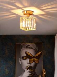 LED吸頂燈水晶燈罩黑金色客廳臥室現代方形裝飾吸頂燈E27（無燈泡） - 金色 - 查看 1