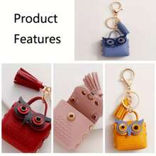1 Piece PU Leather Cute Owl Coin Wallet Keychain Bag Accessory Couple Keychain Small Pendant Wallet Handbag Backpack Wallet Decoration Party Discounts Party Supplies Car Accessories Women - Burgundy - View 4