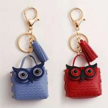 1 Piece PU Leather Cute Owl Coin Wallet Keychain Bag Accessory Couple Keychain Small Pendant Wallet Handbag Backpack Wallet Decoration Party Discounts Party Supplies Car Accessories Women - Burgundy - View 3