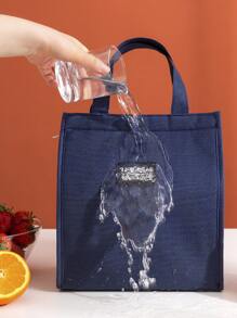1pc Oxford Cloth Thickened Insulated Solid Color Portable Lunch Bag For Work, School, Picnic