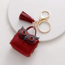 1 Piece PU Leather Cute Owl Coin Wallet Keychain Bag Accessory Couple Keychain Small Pendant Wallet Handbag Backpack Wallet Decoration Party Discounts Party Supplies Car Accessories Women - Burgundy - View 2