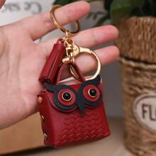 1 Piece PU Leather Cute Owl Coin Wallet Keychain Bag Accessory Couple Keychain Small Pendant Wallet Handbag Backpack Wallet Decoration Party Discounts Party Supplies Car Accessories Women - Burgundy - View 1