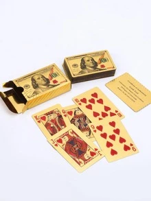 1入組金箔鍍美國美元撲克牌適合派對,遊戲,旅行紀念品 - 金色 - 查看 3