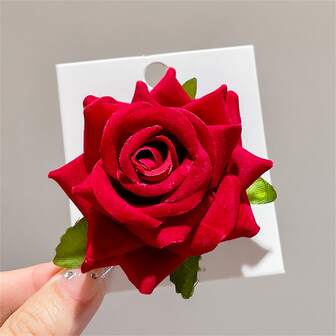 紅色的&粉色的玫瑰絲絨花髮夾&胸針