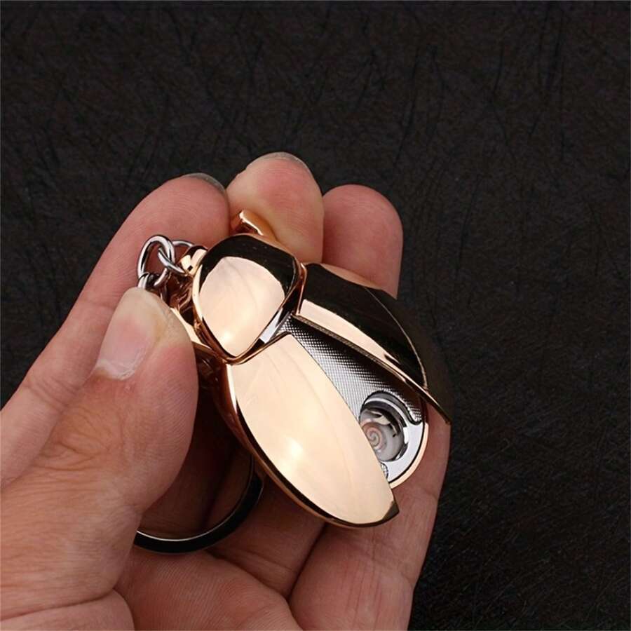 1pc Fashion Creative Beetle USB Charging Lighter, Personalized Metal Ladybug Multifunctional Keychain, Portable Electronic Cigarette Lighter, Gift For Men Women - Gold - View 1