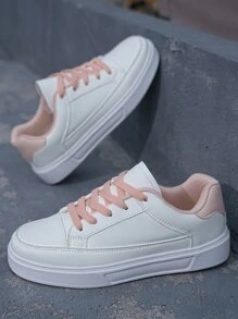 2023夏天流行女士鞋透氣白色運動鞋,獨特,多用途,時尚,休閒運動鞋帶增高 - 粉色 - 查看 9