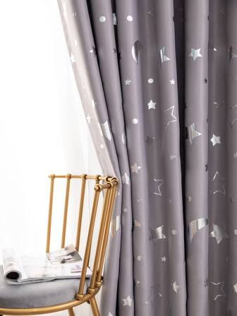 1入組灰色星星和月亮遮光窗簾