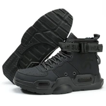 Mens Lightweight Walking Shoes Stylish High Top Shoes With Zipper Athletic Casual Sneakers For Men - 黑色 灰色 - 查看 1