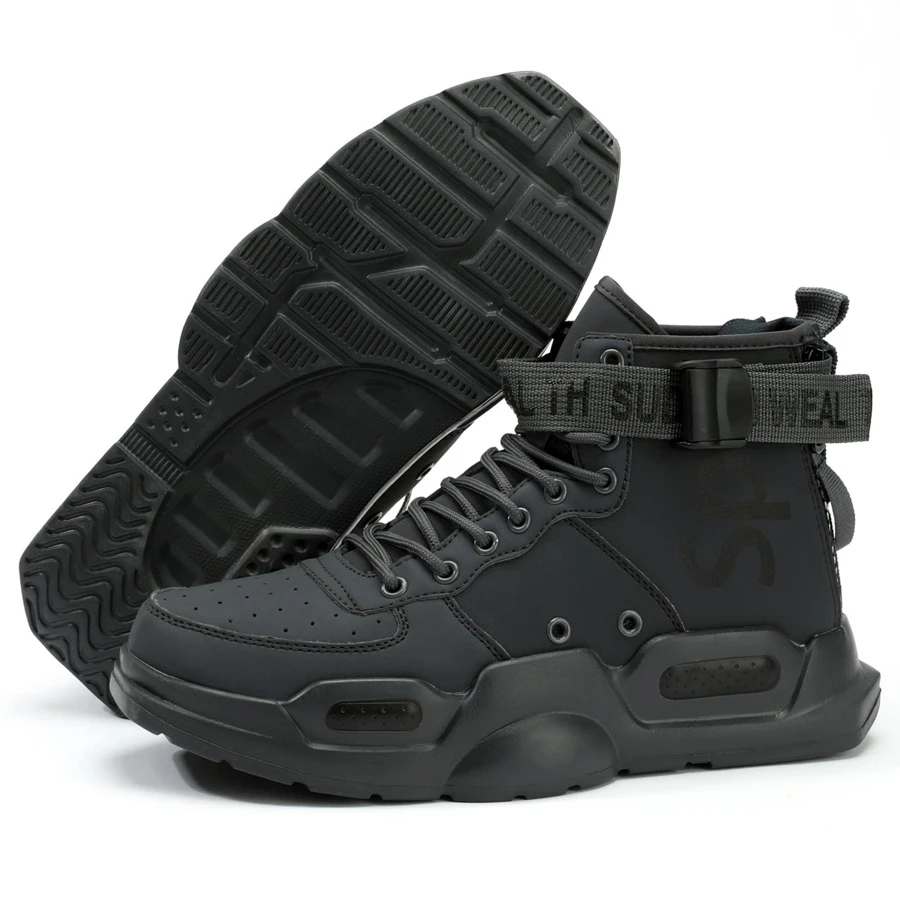 Mens Lightweight Walking Shoes Stylish High Top Shoes With Zipper Athletic Casual Sneakers For Men - 黑色 灰色 - 查看 1