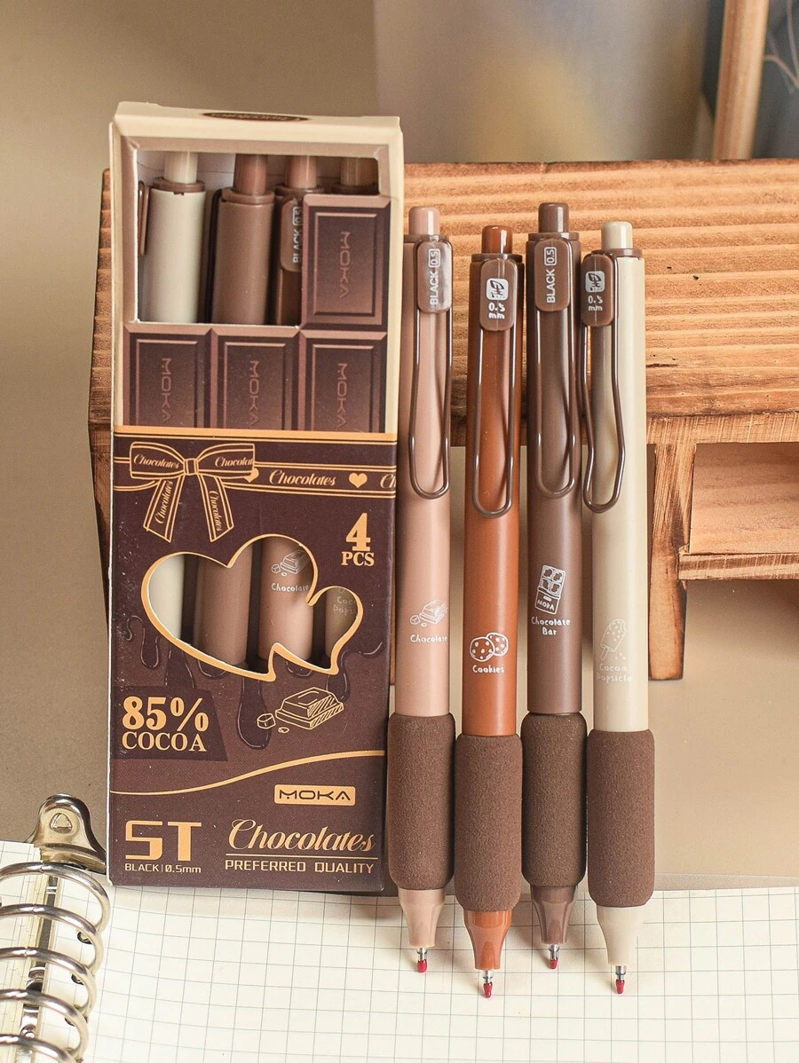 M O K A 4pcs Trở lại Đến Trường học Học sinh & Văn phòng bút viết , Có thể thu vào Đen Ink , 0.5mm , Bút Gel - Cà phê nâu - Xem 1