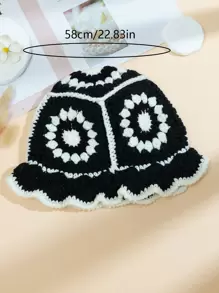Boho 1pc Women's Y2k Hand-Knit Knitted Hat Suitable For Daily Wear And Travel Winter Fall - Black and White - View 4