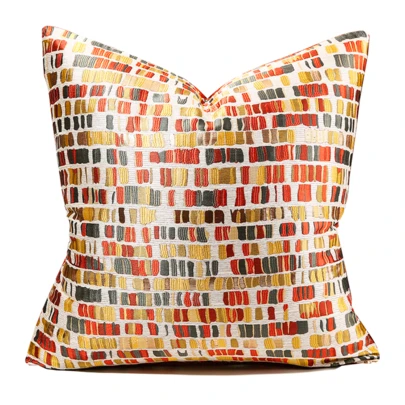 Moroccan Luxury Soft Cushion Cover, Golden & Orange Geometric Square Pattern Pillowcase Without Pillow Core