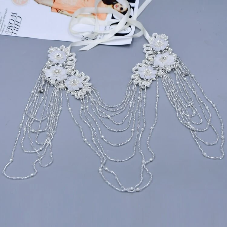 1 pieza Chal/Capa de boda con perlas para novia, ropa de otoño para mujer - Beis - Ver 4
