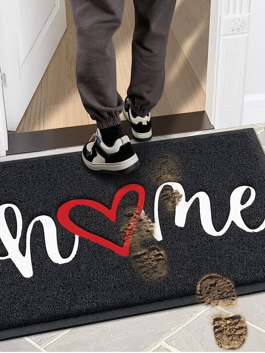 Door Mat Home Welcome Mat Outdoor and Indoor, Heavy-Duty Low-Profile Non-Slip Durable Front Welcome Mat Doormat for Home Entrance, Outside Entry, Yard, Floor, Patio (30''x17.5'', Grey) - màu đen - Xem 1