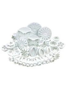 33 piezas Juego de cortadores de Fondant con émbolo, herramientas de decoración de pasteles, molde para galletas, manualidades Diy, utensilios para hornear 3d, nuevo molde para pastelería - Blanco - Ver 1