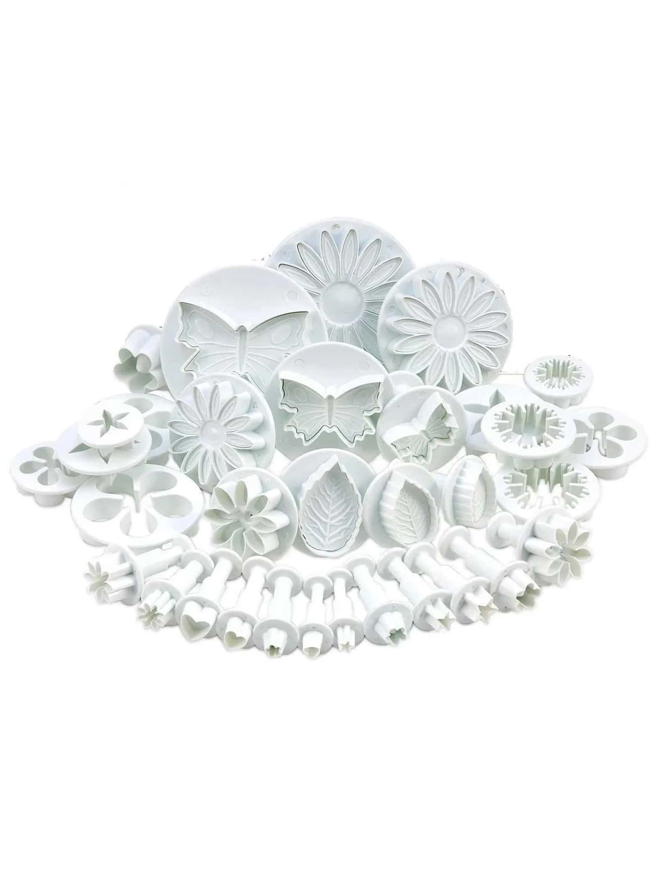 33 piezas Juego de cortadores de Fondant con émbolo, herramientas de decoración de pasteles, molde para galletas, manualidades Diy, utensilios para hornear 3d, nuevo molde para pastelería - Blanco - Ver 1