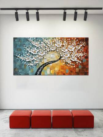 1入組山水帆布繪畫,樹葉幸運的錢樹海報和印刷適用於現代客廳掛畫裝飾,邊框