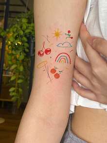 20張彩色塗鴉風格紋身貼可愛適合手臂大小立即顯色假紋身 - 彩色 - 查看 2