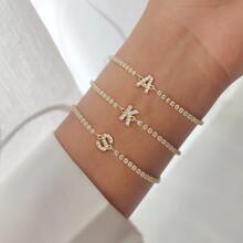 时尚字母手链，女士经典可调节链条手链 - 金黃色 - 查看 1