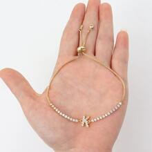 时尚字母手链，女士经典可调节链条手链 - 金黃色 - 查看 3