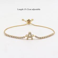 时尚字母手链，女士经典可调节链条手链 - 金黃色 - 查看 2