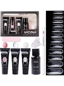 FULL BEAUTY 26入組/套延伸凝膠套裝丙烯酸凝膠套裝,假指甲弧形3色uv凝膠透明指甲剪刀刷美甲工具,適用於初學者