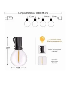 Guirnalda De Luces Led Tira 25 Bombilla 15m 127v Impermeable - Negro - Ver 6