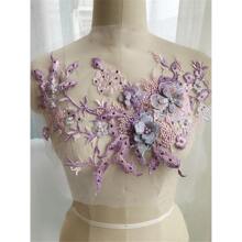 1pc 3d Beaded Rhinestone Embroidery Lace Fabric Patch, Iron-on Applique For Bridal Dress Decoration