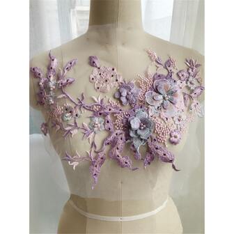 1 Stück 3D Perle, Strass, Stickerei, Spitzenstoff Flicken, , Aufbügeln Applikation, für Brautkleid mit Dekoration