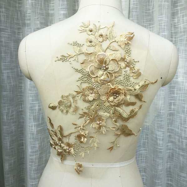1pc 3d Beaded Rhinestone Embroidered Lace Applique Patch For Wedding Dress Embellishment