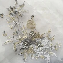 1pc 3d Beaded Rhinestone Embroidered Lace Patch For Wedding Dress Decoration - Grey - View 3